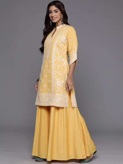 Dhiyona LL Floral Embroidered Sequinned Kurta with Palazzos & Dupatta