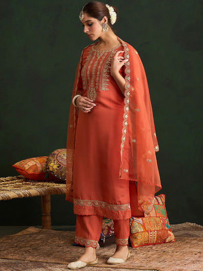Women Ethnic Motifs Embroidered Regular Gotta Patti Kurta with Trousers & With Dupatta