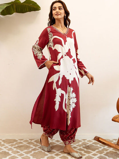 Dhiyona IS Women's Quirky Printed Beads and Stones Pure Cotton Kurta With Trousers & Dupatta