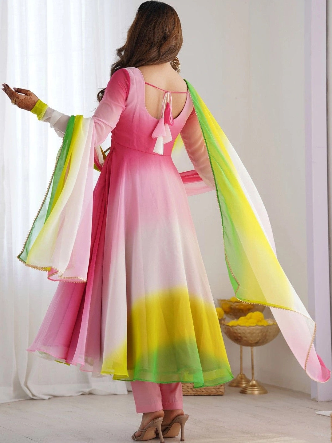Women Ombre Dyed Regular Kurta with Trousers & With Dupatta