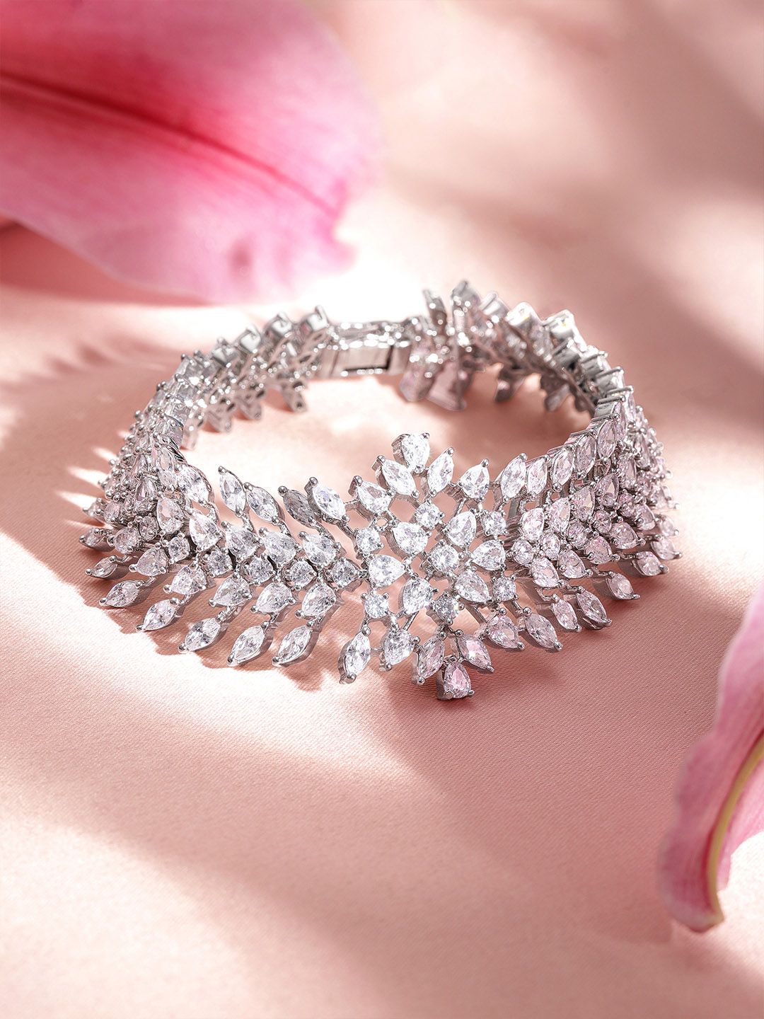 Dhiyona RJ Women's Rhodium Plated Marquise and Pear Crystal CZ Demi-fine Luxury Bracelet