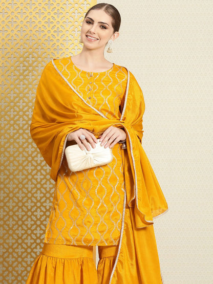 Dhiyona PD Women Women Ethnic Motifs Sequinned Jashn Kurta with Sharara & With Dupatta