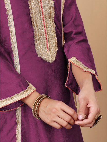 Purple Yoke Design Regular Sequinned Kurta with Trousers & With Dupatta