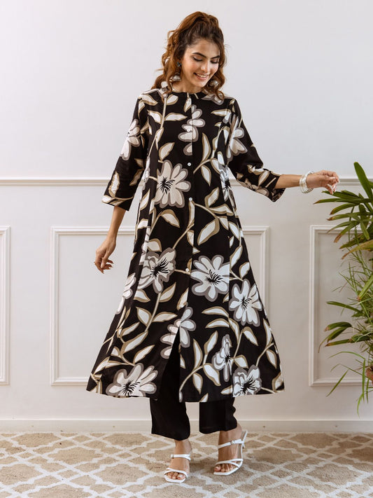 Dhiyona IS Women's Women Floral Printed Regular Kurta with Trousers