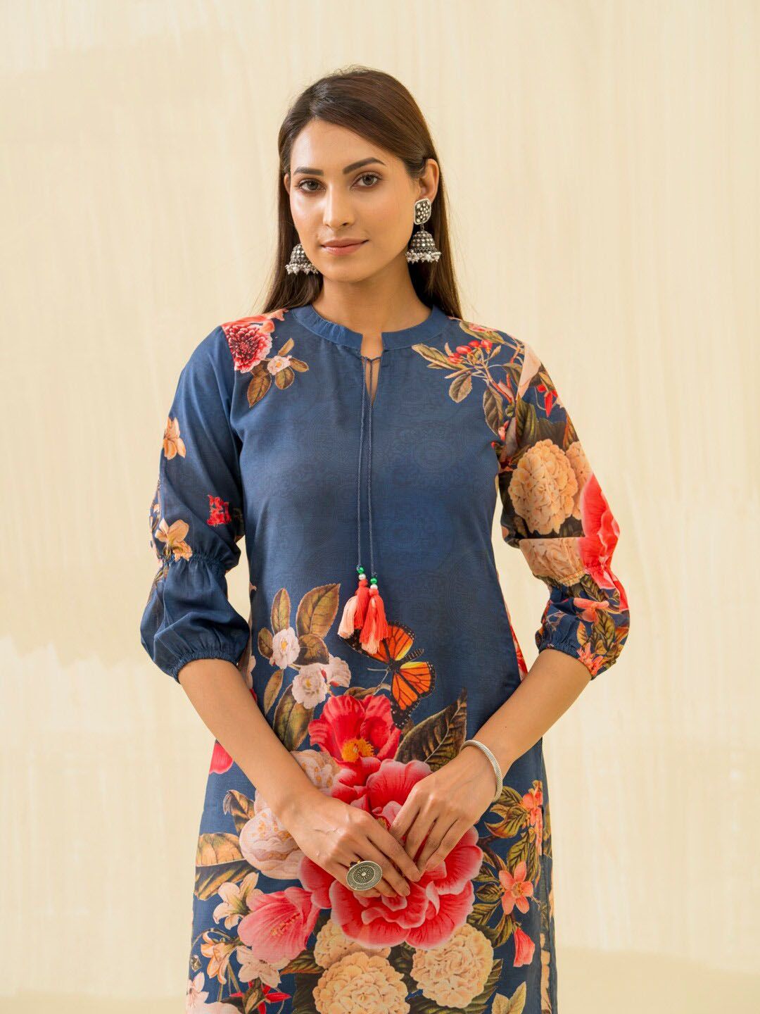 Dhiyona IS Women's Floral Printed Regular Cotton Kurta with Trousers