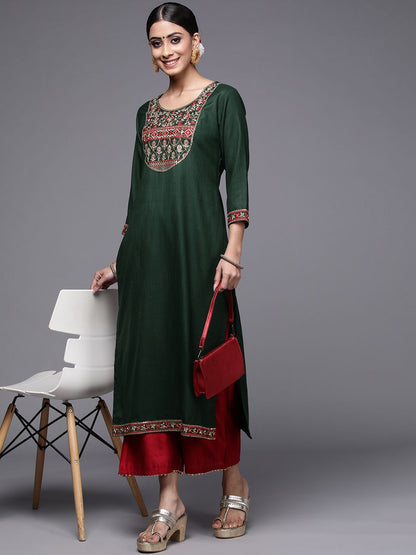 Dhiyona IE Women Green Ethnic Motifs Yoke Design Kurta