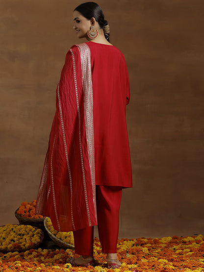 Floral Yoke Design Regular Sequinned Kurta With Salwar & Dupatta