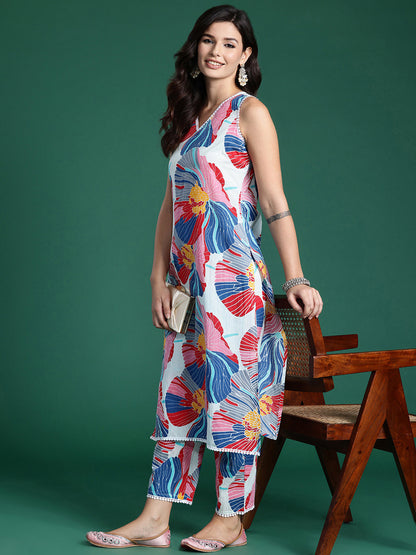 Floral Printed Pure Cotton Kurta with Trousers