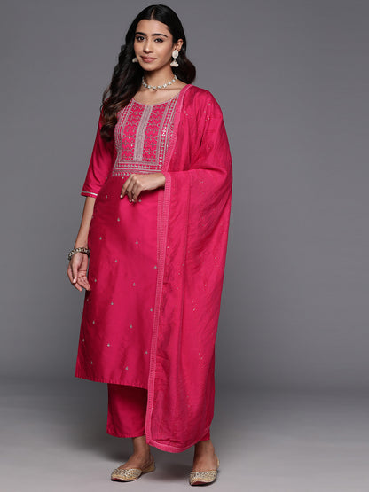 Ethnic Motifs Embroidered Regular Sequinned Kurta with Trousers Dupatta