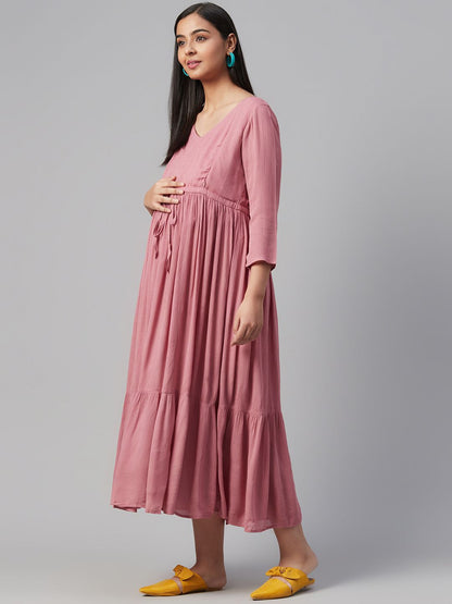Dhiyona AY Women's Rose A-Line Tiered Cotton Maternity Dress