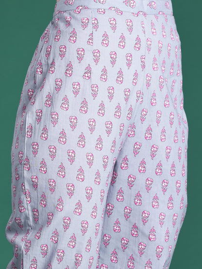 Floral Printed Pure Cotton Kurta with Trousers & Dupatta