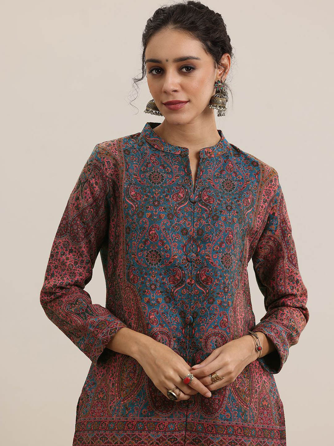 Paisley Woven Design straight Kurta With Palazzos