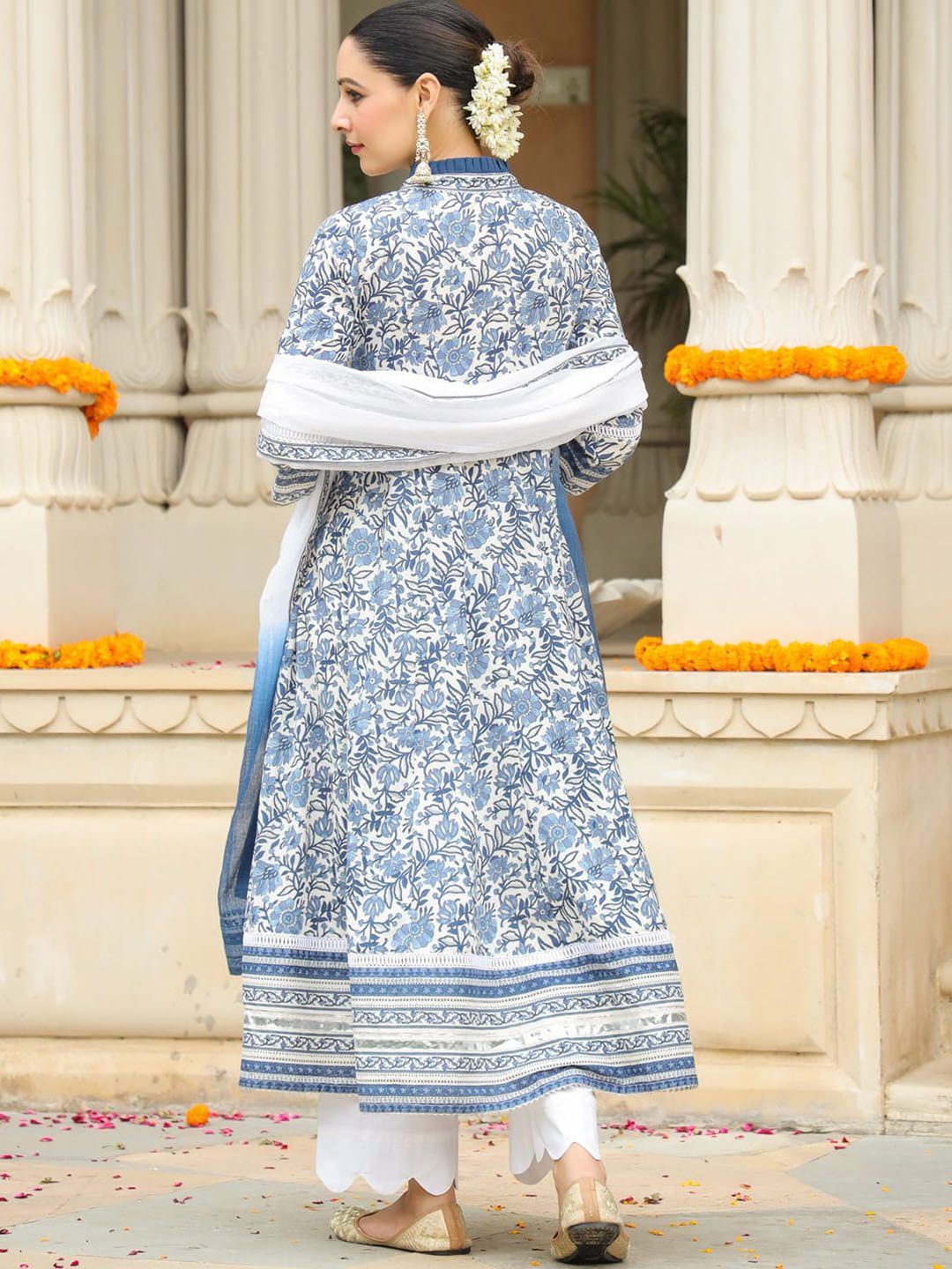 Dhiyona RR Women's Floral Printed Gotta Patti Pure Cotton Anarkali Kurta Set