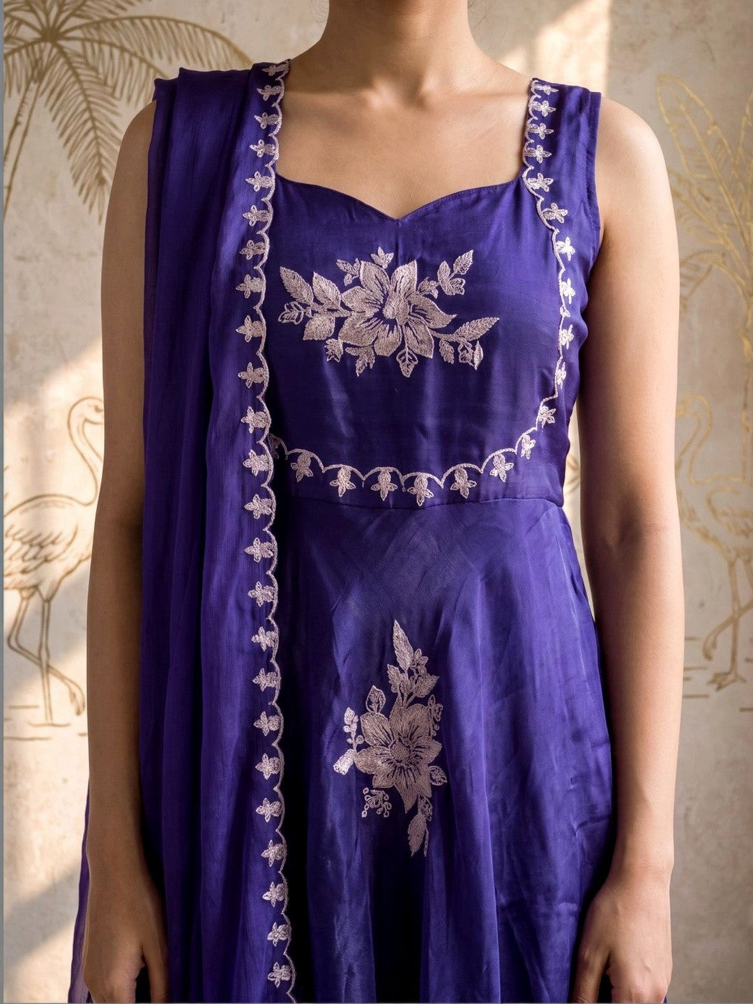 Women Floral Embroidered Tiered Thread Work Kurta with Palazzos & With Dupatta