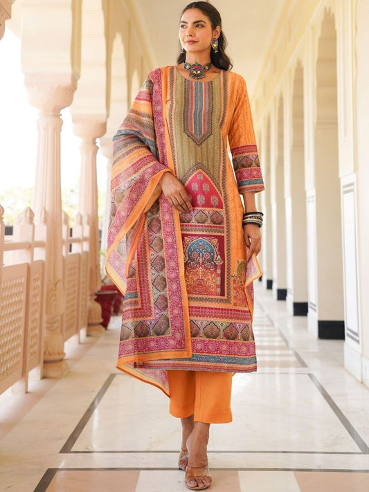 Dhiyona KL Women Ethnic Motifs Printed Regular Kurta with Trousers & With Dupatta