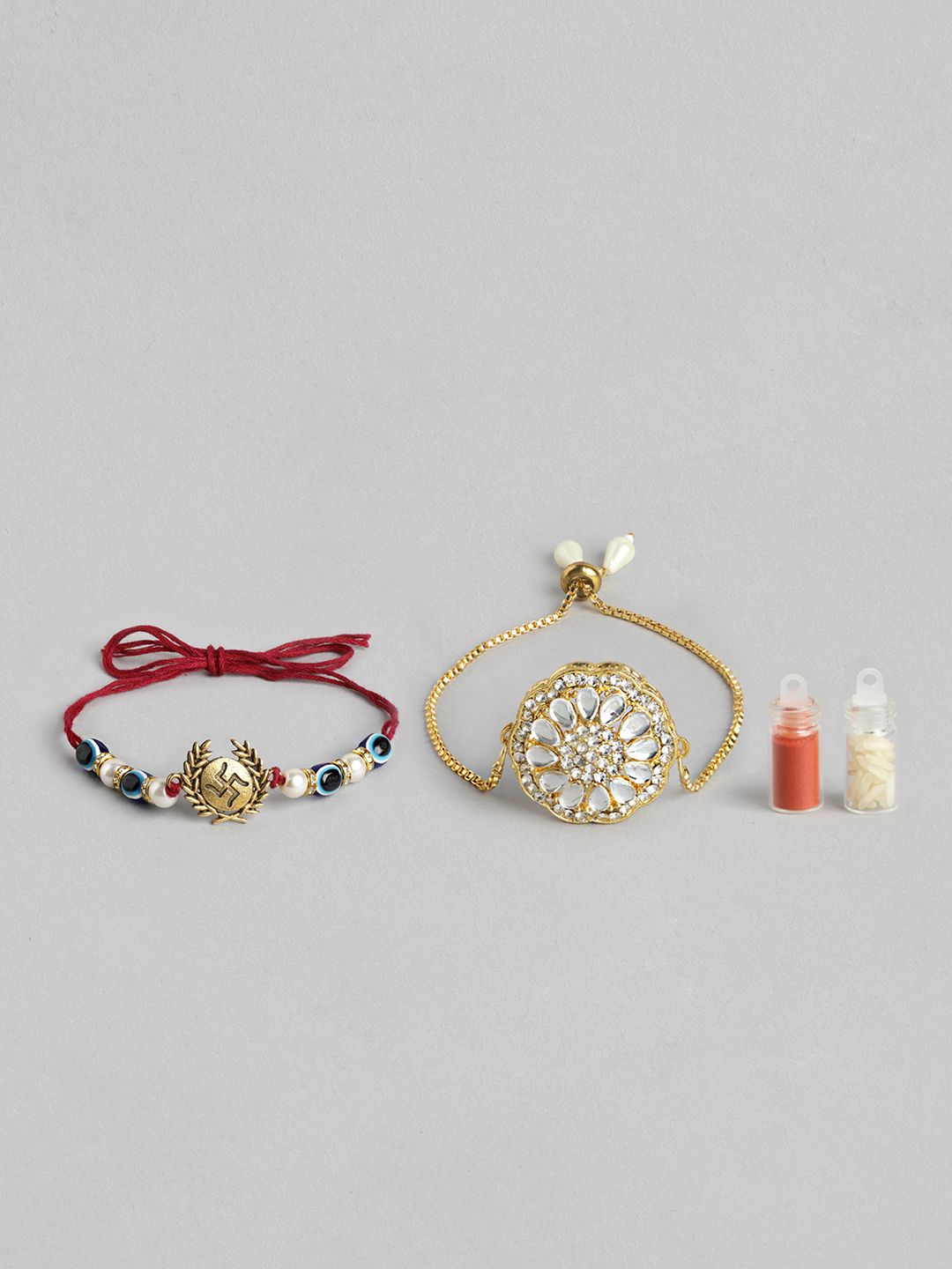 Dhiyona Unisex Set of 2 Beaded Bhai Bhabhi Rakhis With Roli & Chawal
