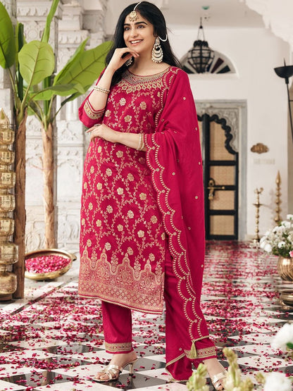 Dhiyona CH Embroidered Jacquard Kurta Set with Dupatta