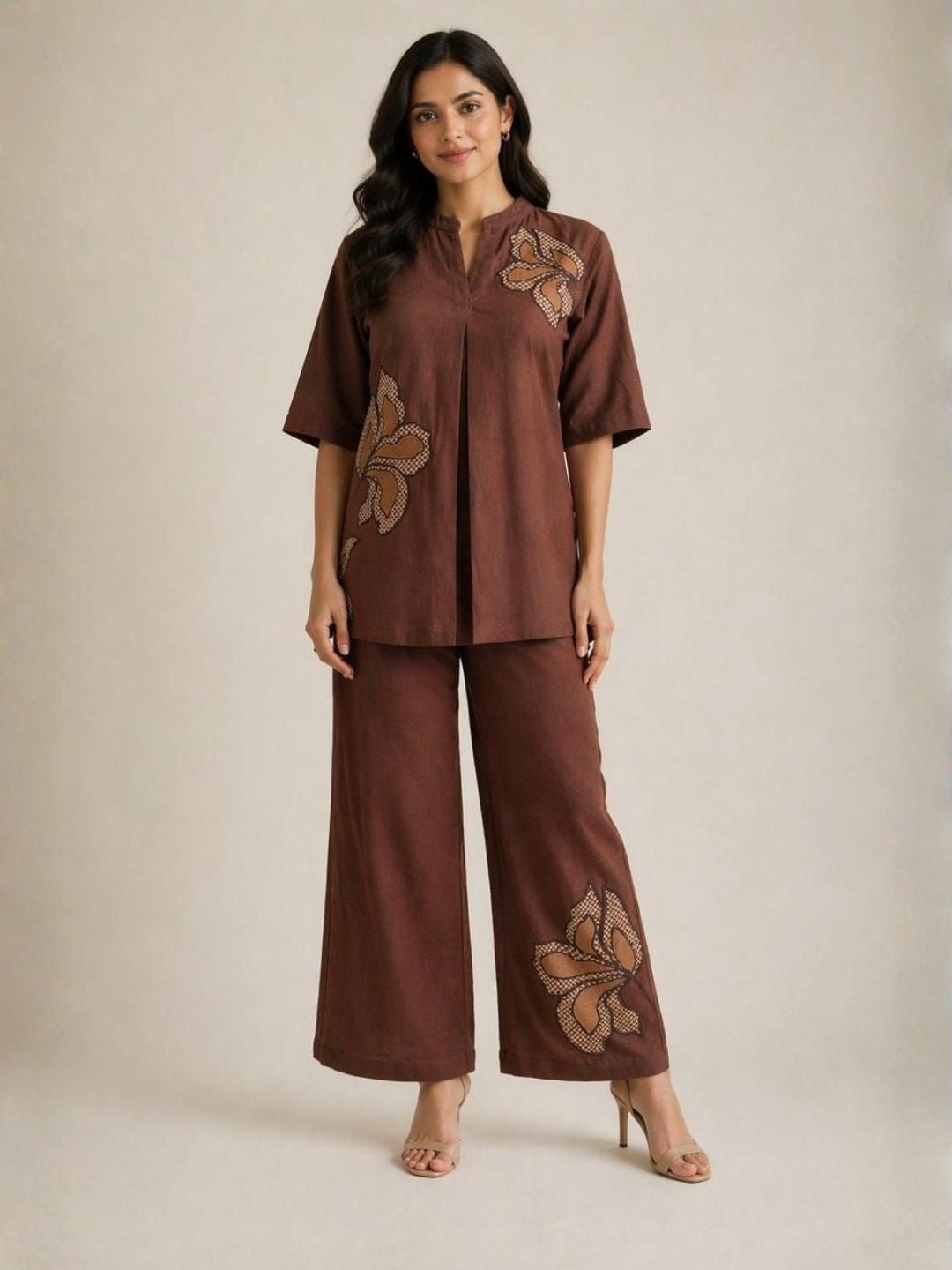 Drona russet embroidery cotton co-ord set