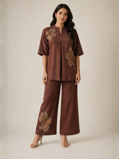 Drona russet embroidery cotton co-ord set