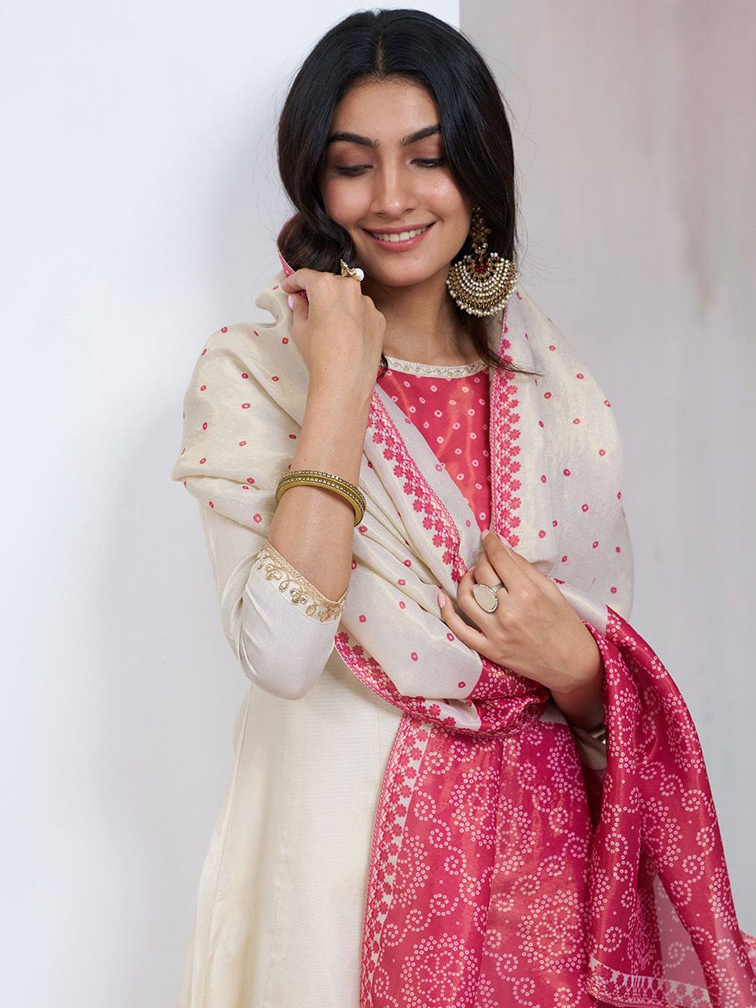 Dhiyona CH Women Floral Embroidered A-Line Kurta with Trousers & Dupatta