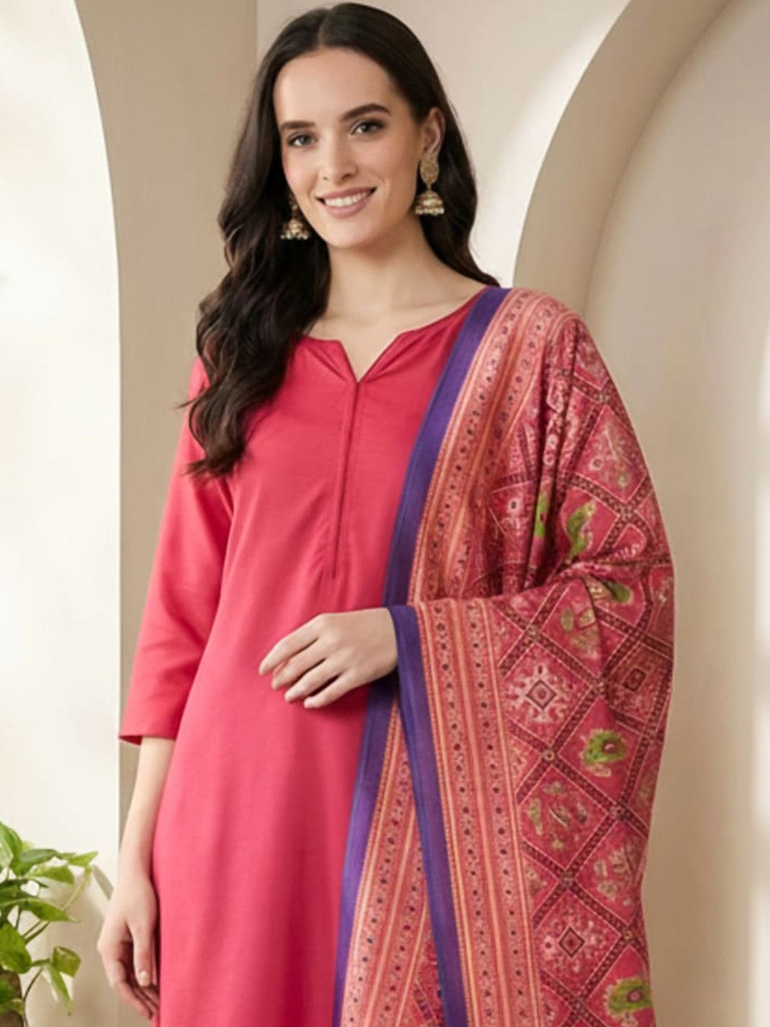 Women Regular Kurta with Trousers & With Dupatta