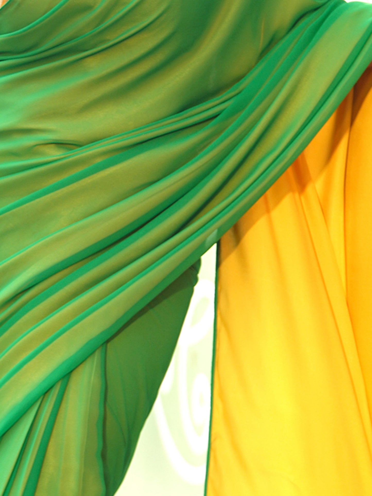 Dhiyona ST Pre-Draped 1-Minute Enchanting Green Georgette And Yellow Satin Saree with Blouse Fabric