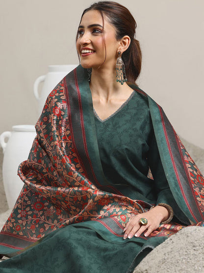 Floral Printed V-Neck Flared A-Line Kurta With Trousers & Dupatta