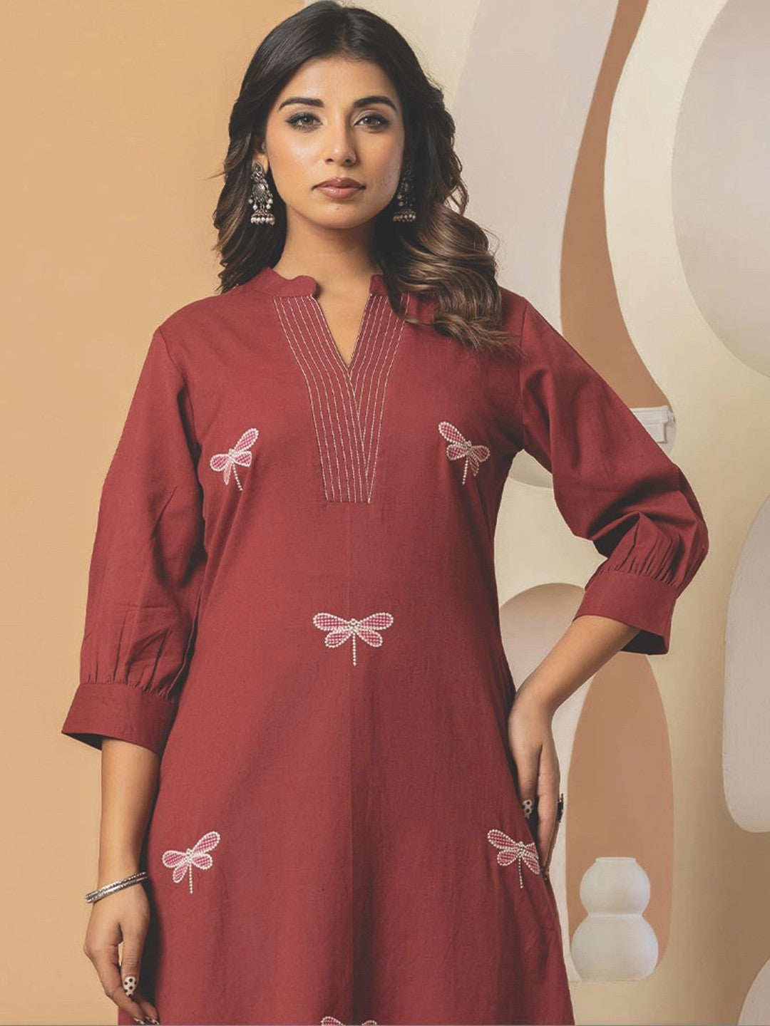 Women Embroidered Regular Thread Work Pure Cotton Kurta with Palazzos