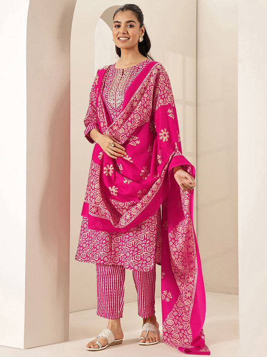 Women Ethnic Motifs Printed Regular Mirror Work Kurta & Trousers With Dupatta