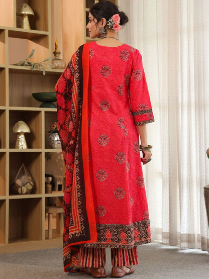 Dhiyona RR Women's Ethnic Motifs Printed Regular Pure Cotton Kurta with Trousers & With Dupatta