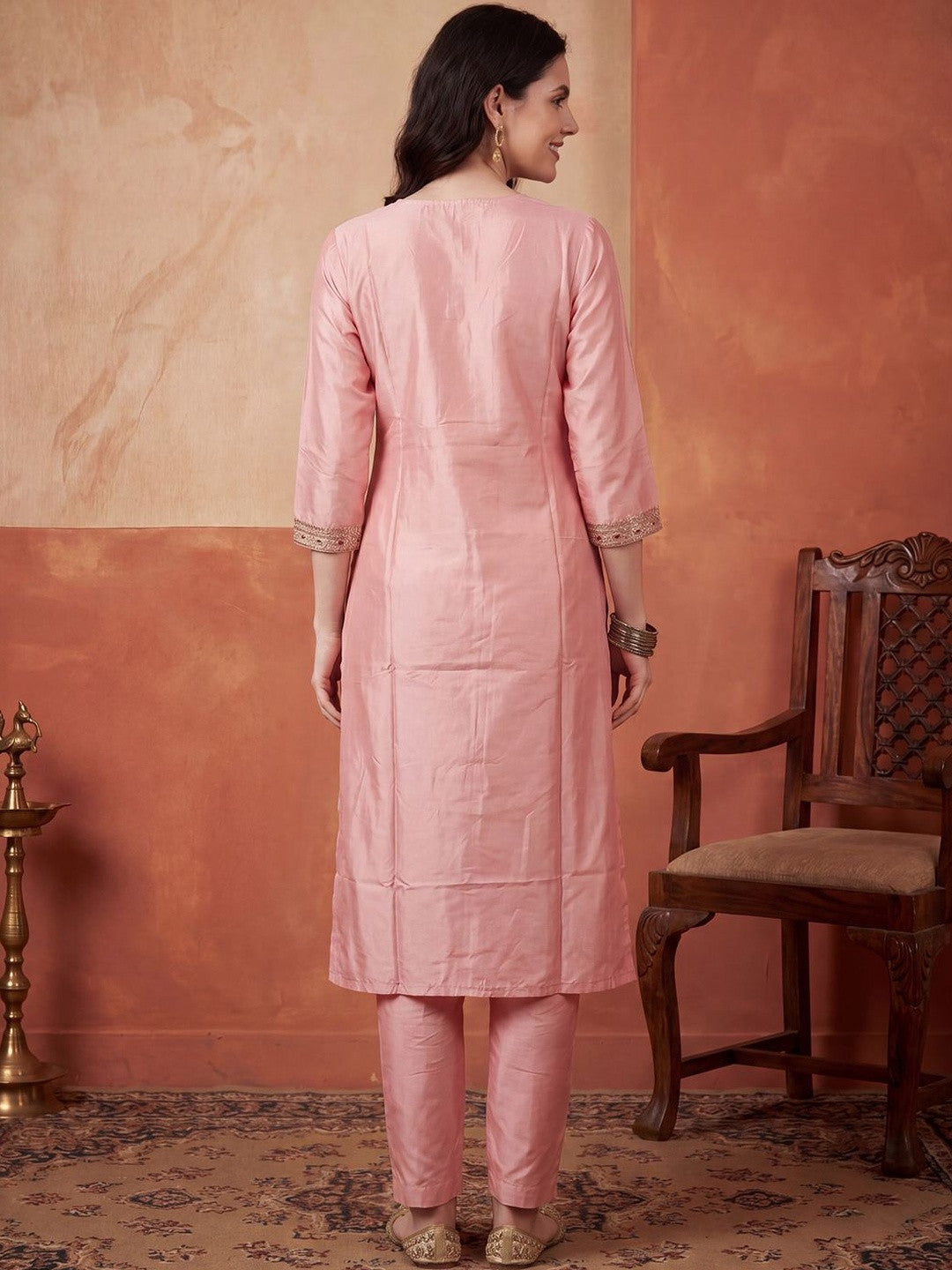 Women Ethnic Motifs Embroidered Regular Sequinned Kurta with Trousers & With Dupatta