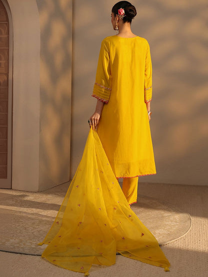 Women Ethnic Motifs Embroidered Regular Chanderi Cotton Kurta with Trousers & With Dupatta