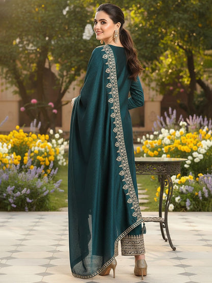 Dhiyona KL Women Embroidered Regular Kurta with Palazzos & With Dupatta