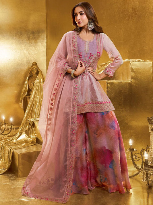 Dhiyona IN Women Embroidered Crushed Organza Silk Kurta Set with Dupatta