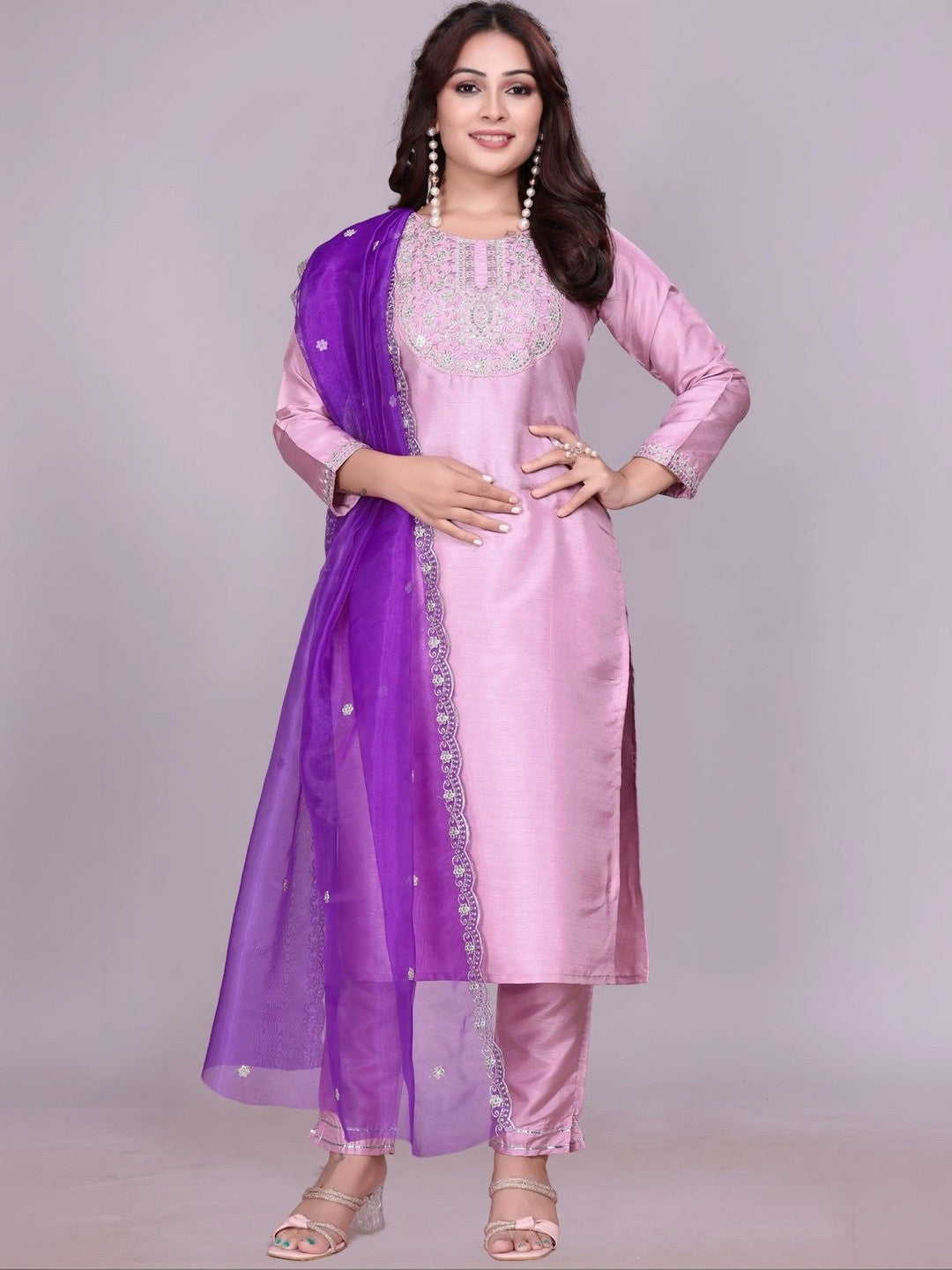 Women Ethnic Motifs Embroidered Regular Thread Work Kurta with Trousers & With Dupatta