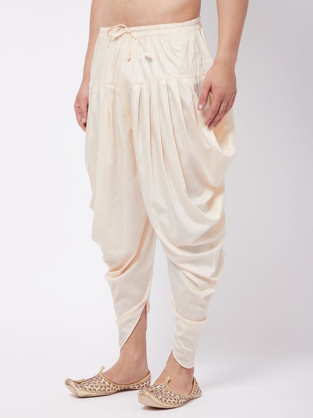 Men's Cream Cotton Cotton Satin  Dhoti