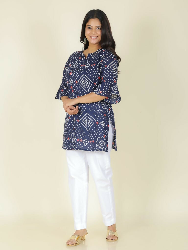 Women's Straight Soft Cotton Bandhani Print Women's Kurta - Blue