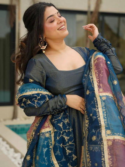 Dhiyona SN Square Neck Anarkali Kurta & Palazzo With Dupatta