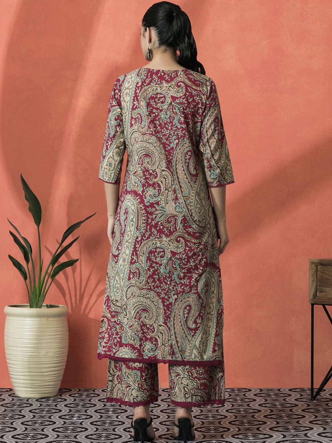 Printed Pure Cotton Round Neck Kurta & Palazzos Kurta Sets