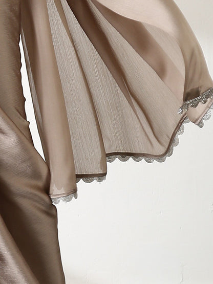 Dhiyona ST Burning Sand Butter Chiffon Saree with Embroidered Blouse Fabric