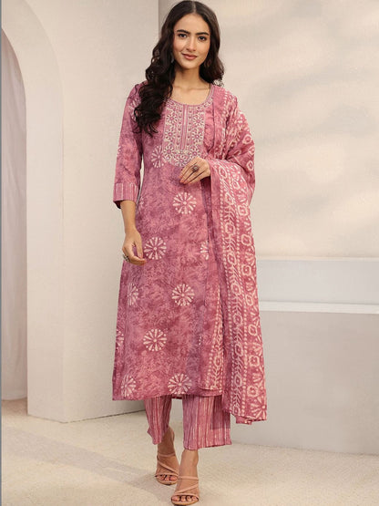 Women Ethnic Motifs Printed Regular Thread Work Kurta with Trousers & With Dupatta