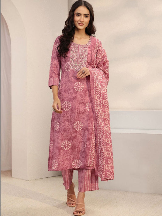 Women Ethnic Motifs Printed Regular Thread Work Kurta with Trousers & With Dupatta