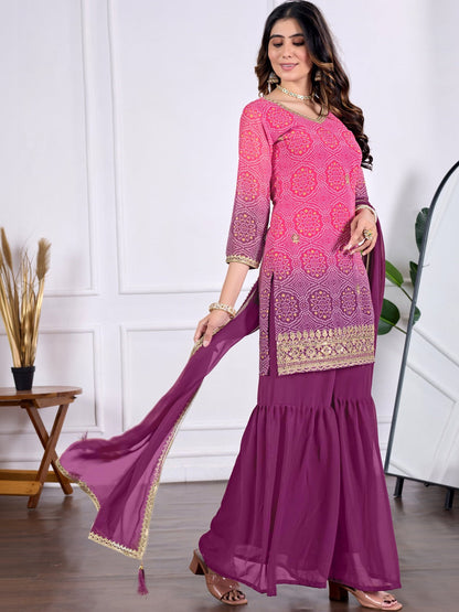Women Ethnic Motifs Dyed Regular Gotta Patti Kurta with Sharara & With Dupatta