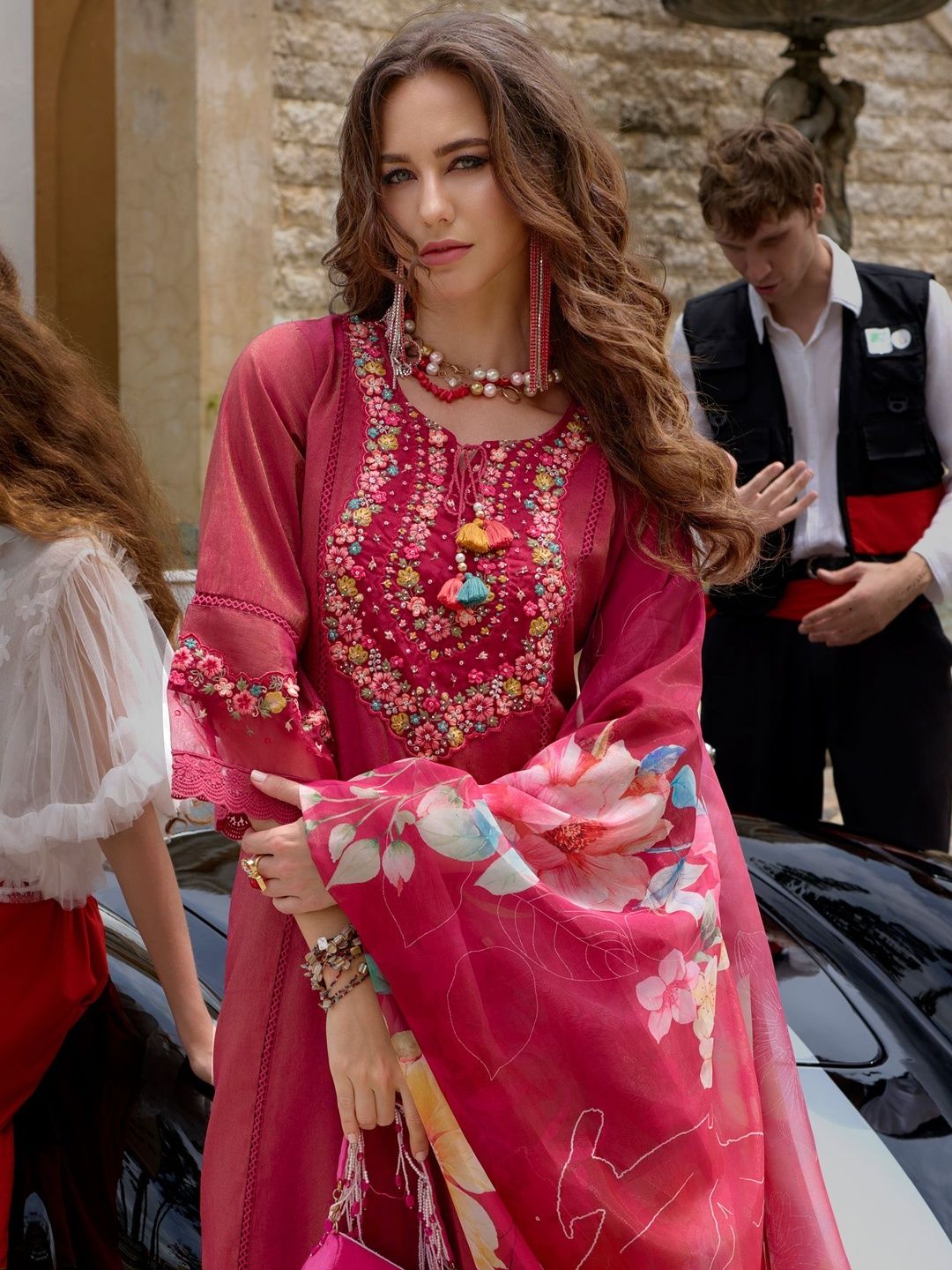 Women Floral Embroidered Kurta with Trousers & Dupatta
