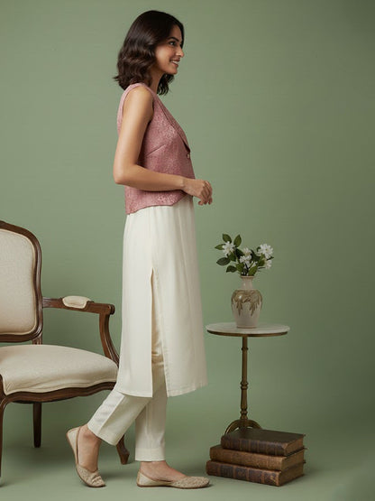 Solid Kurta with Jacquard Jacket &Trouser