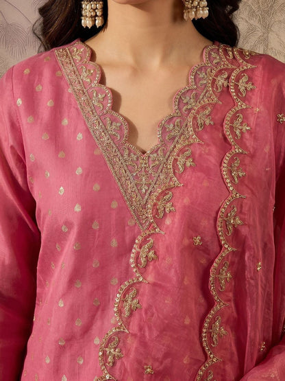 Printed V-Neck Kurta & Trousers With Dupatta