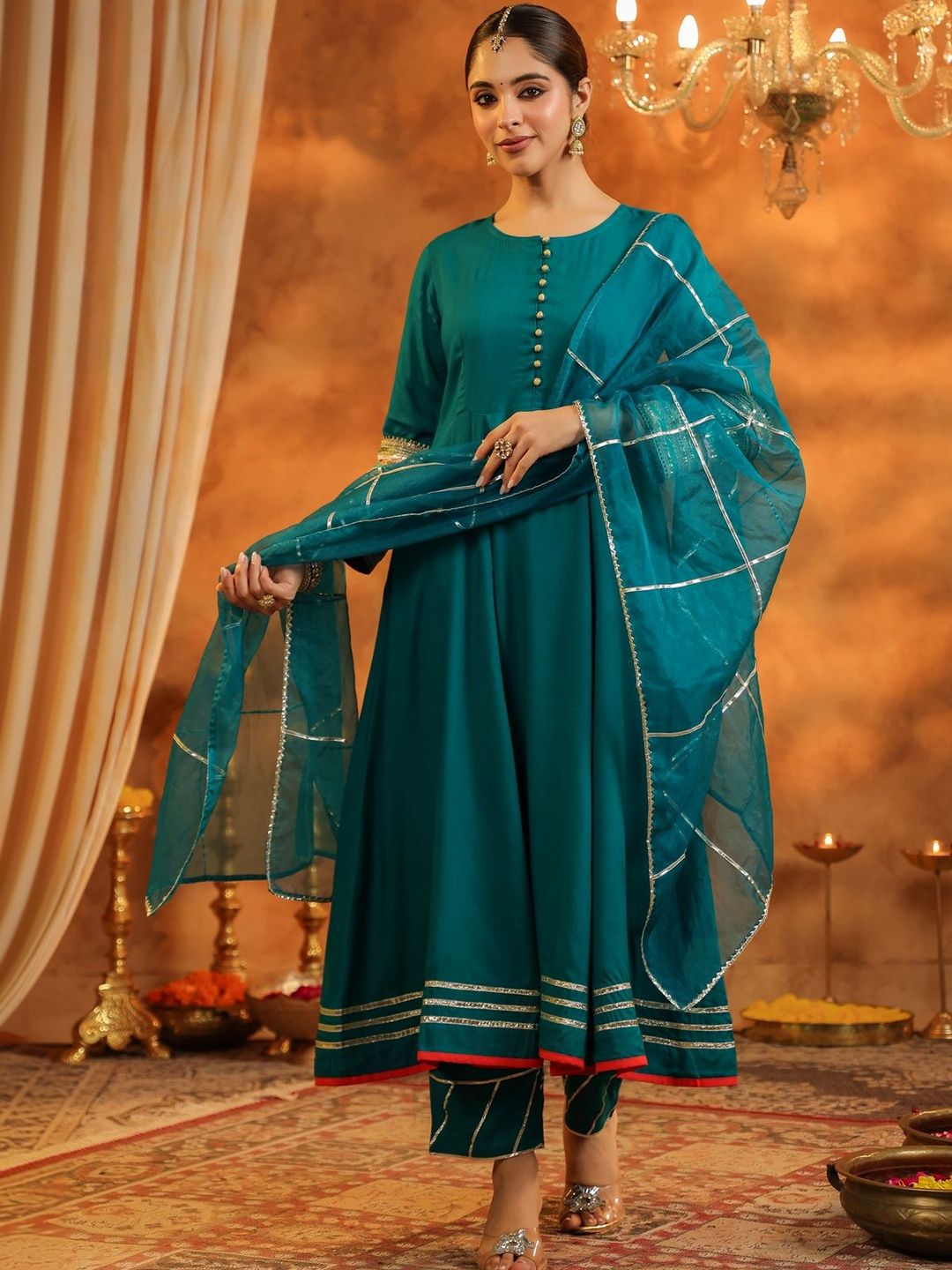 Dhiyona RR Women's Regular Gotta Patti Kurta with Trousers & With Dupatta