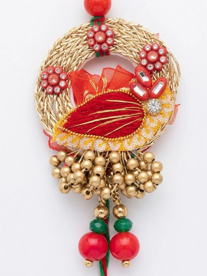 Dhiyona Set Of 2 Artificial Beads Bhaiya Bhabhi Rakhi With Roli Chawal Chandan Mishri