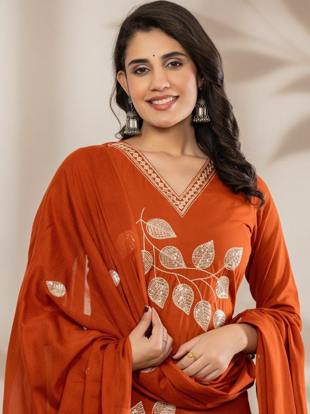 Dhiyona SN Women Ethnic Motifs Embroidered Regular Sequinned Pure Cotton Kurta with Trousers & With Dupatta