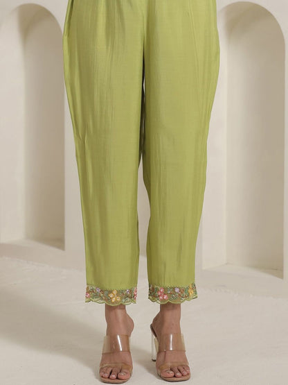 Floral Embroidered Thread Work Kurta With Trousers & Dupatta